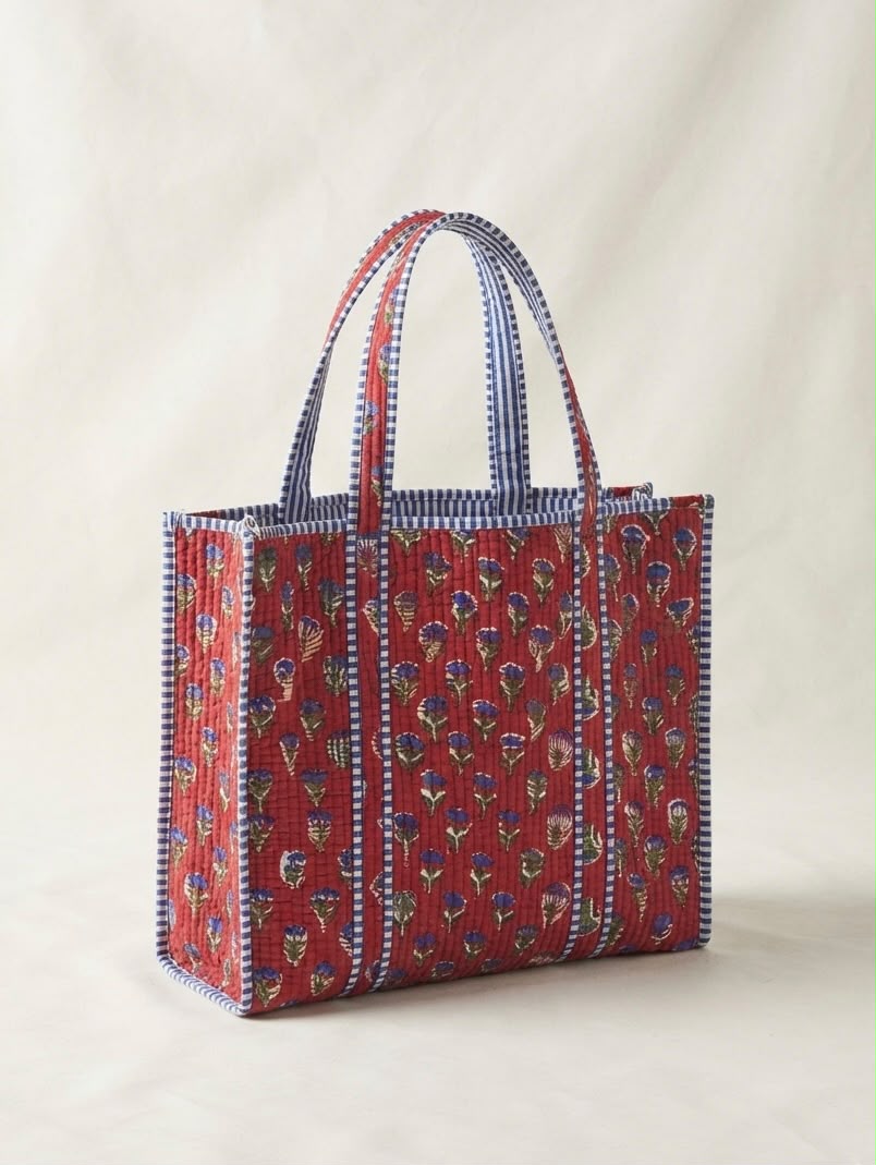 Floral Tote Bag — handmade block-print cotton bag by Jai Fabrication
